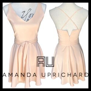 Amanda Uprichard Blush Silk V-Neck Removable Belt Cross Back Strap Dress (XS)